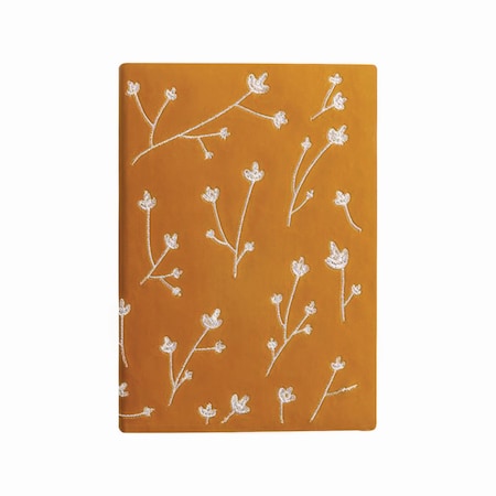 Denik Embroidered Vegan-Leather Layflat Flexible Cover Journal, College Rule, Orange, 8x5.5, 72 Sheets AHBC508L